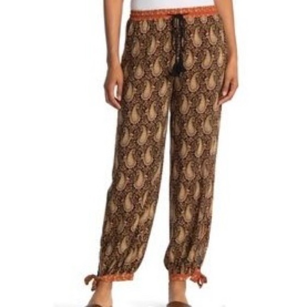 DR2 Orange Black‎ Paisley Print Drawstring Waist Pants Women's Plus Size 2X